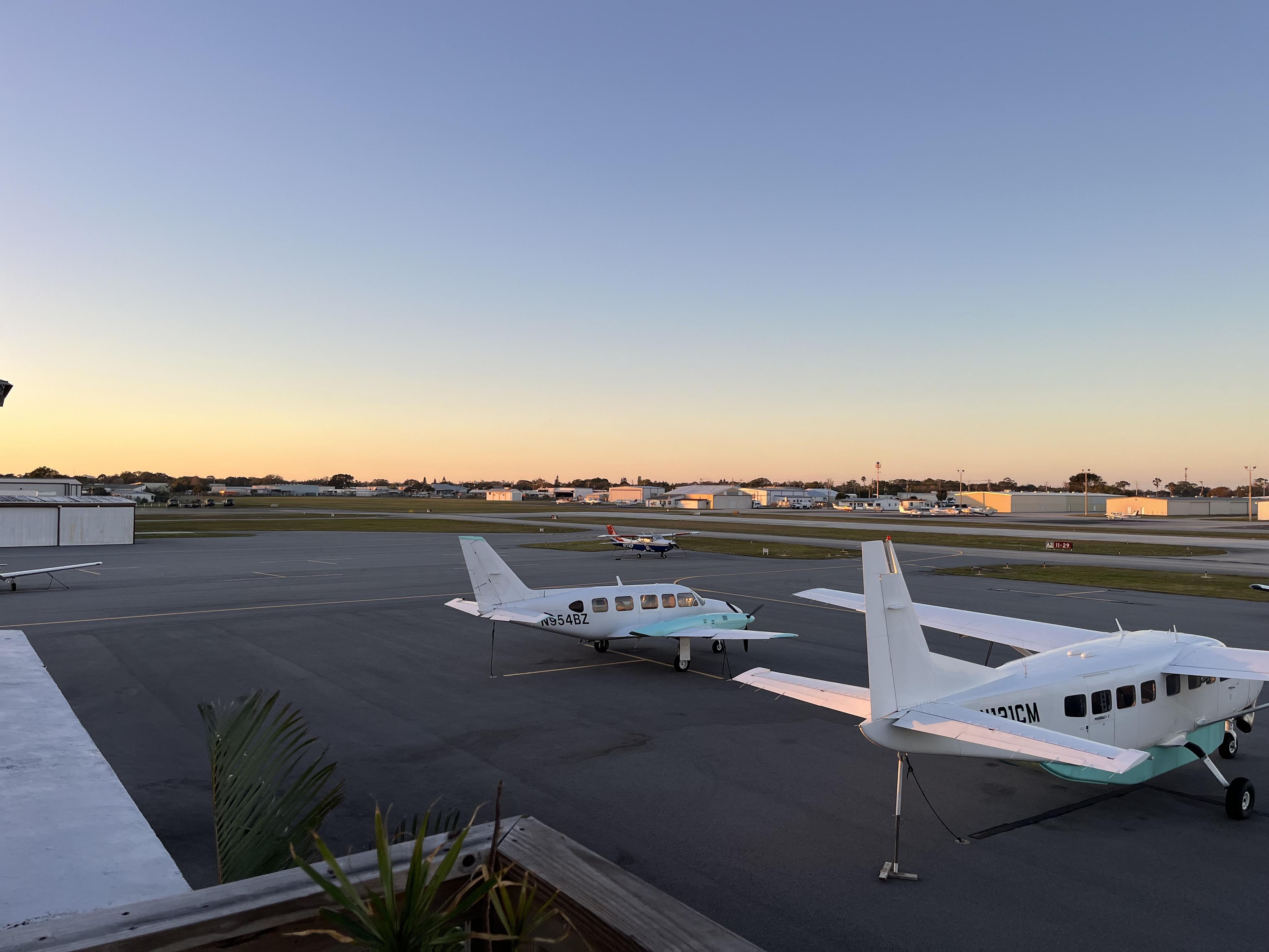 sunset over aircraft